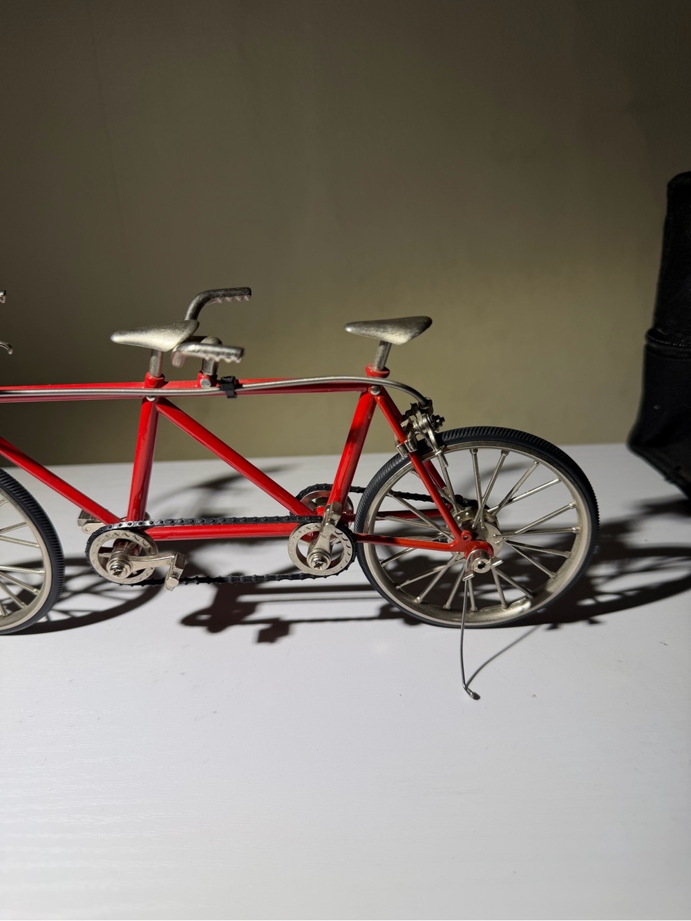 Vintage 1980 Red Tandem Bicycle Toy Model w/ Kickstand, Silver Wheels - Picture 3 of 5